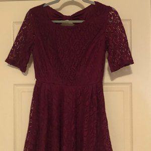 Cranberry Adult Small Short Sleeved Lace Knit IZ Byer Dress